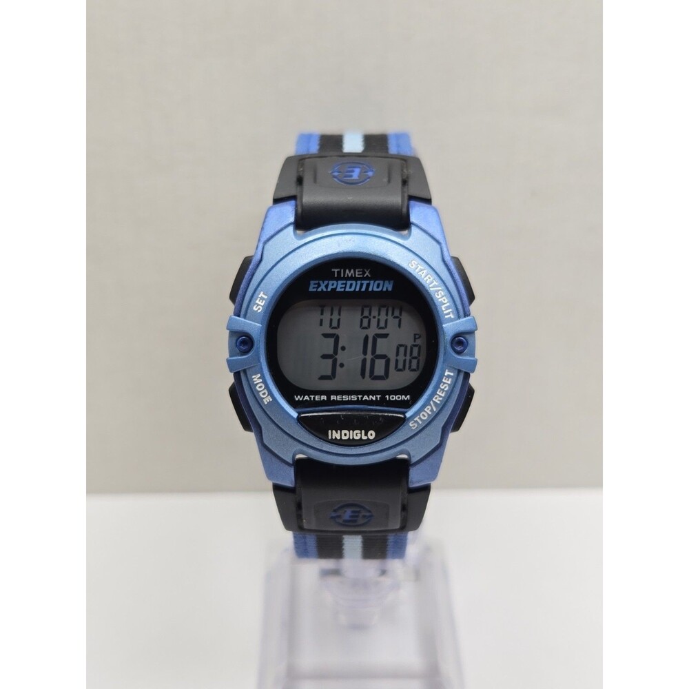 Timex Expedition Digital CAT Blue Nylon Alarm Chronograph 100M Watch New Battery